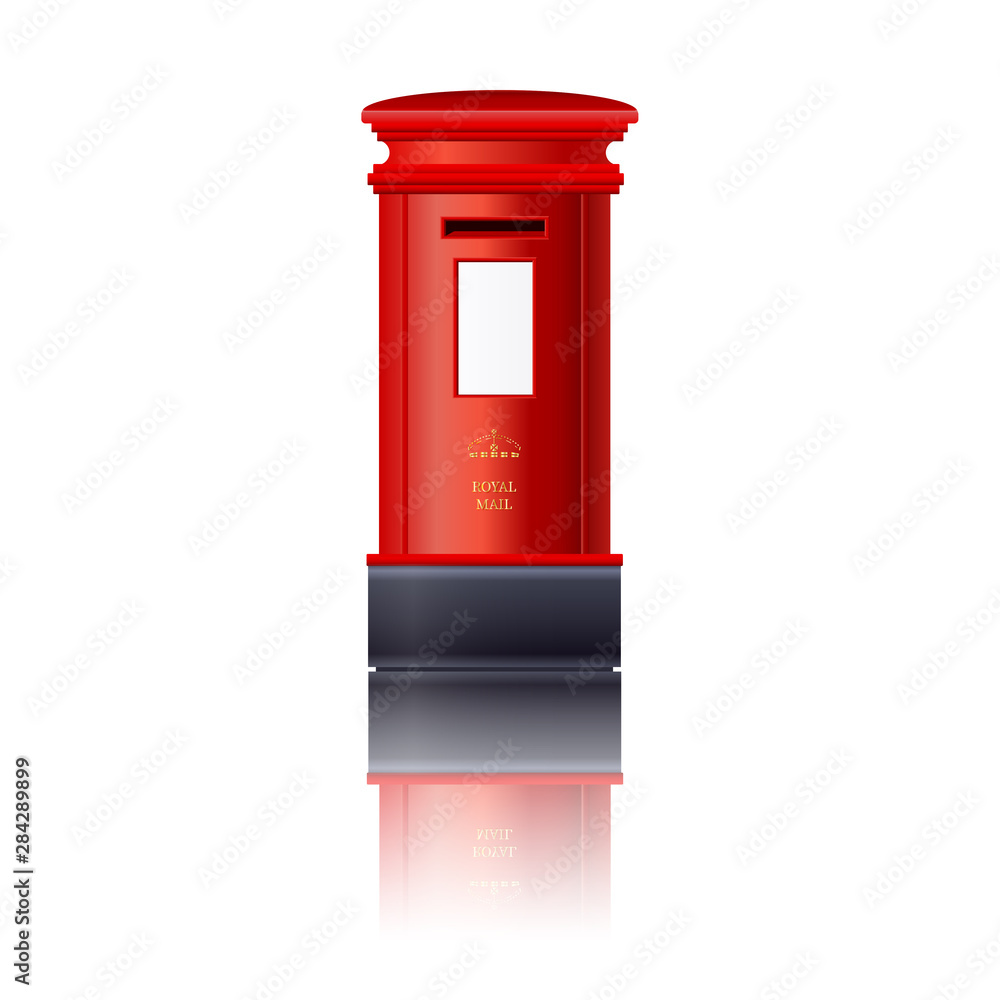 Red London Post Box. London Royal Mail. London letterbox icon isolated
