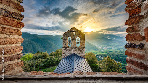 Fotografie San Miguel Hermitage near Potes, Cantabria, Spain.