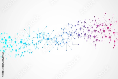 Structure molecule and communication. Dna, atom, neurons. Scientific concept for your design. Connected lines with dots. Medical, technology, chemistry, science background. Vector illustration.