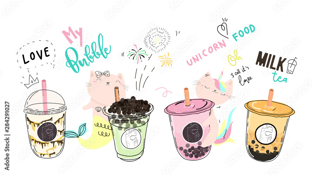 Bubble tea cup design collection yummy drinks Vector Image