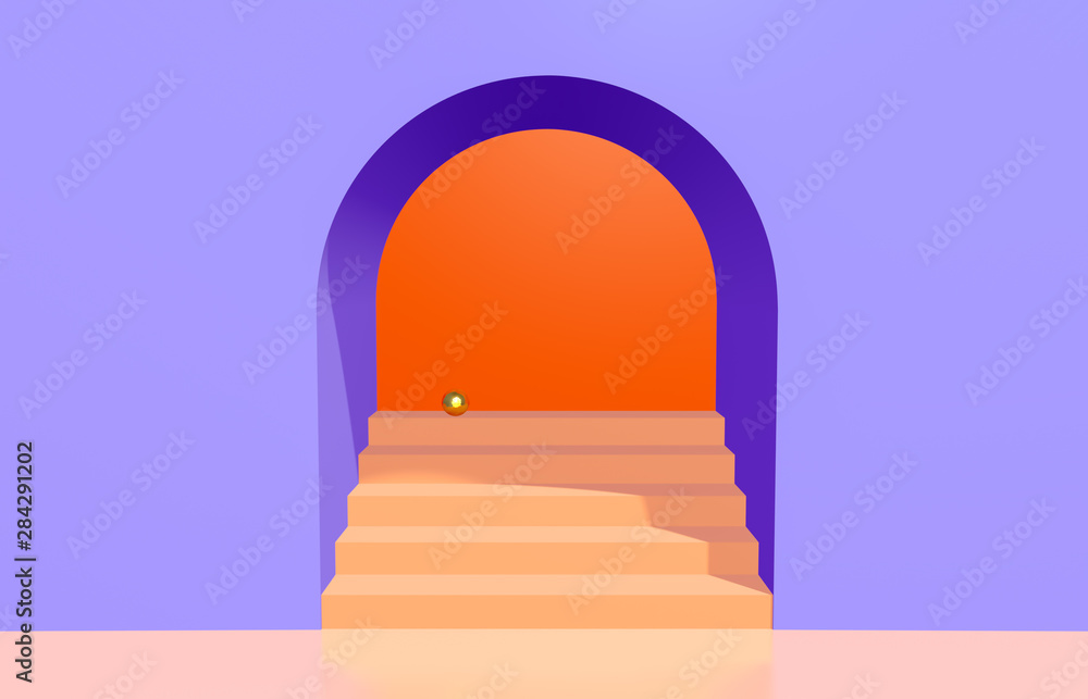 Scene with geometrical forms, arch with a podium, minimal background. 3D render. Scene with geometrical forms, arch with a podium, minimal background. 3D render.