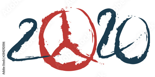 2020 sous le signe de la paix en utilisant le signe hippie symbole de paix et d’amour, à la place du zéro
