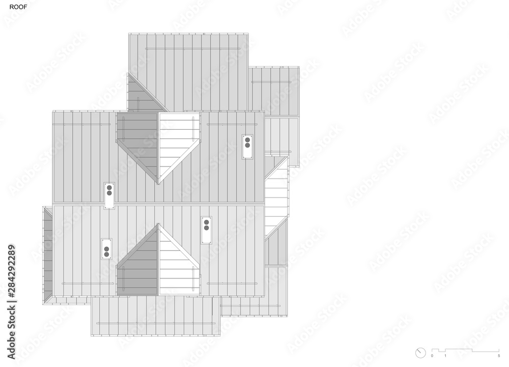 Color drawings of modern cozy house in chalet style for sale or rent. Aqua crayon style with hand drawing entourage. Color drawings of modern cozy house in chalet style for sale or rent. Aqua crayon style with hand drawing entourage.