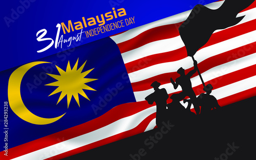 Malaysia happy independence day greeting card, banner, vector illustration. Malaysian national day 31st of August. Merdeka design Illustration.