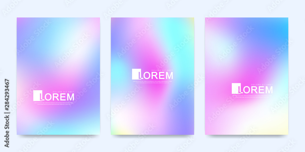 Modern vector set templates hologram gradient background. Trendy retro style holographic cover 80s, 90s. Minimal hologram gradient mesh for brochure, leaflet, flyer, cover, banner, web, poster
