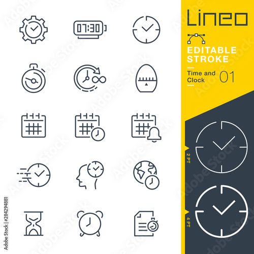 Lineo Editable Stroke - Time and Clock line icons