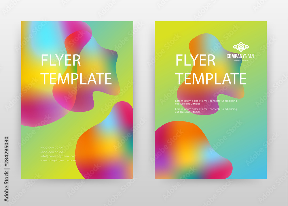 Geometric colorful green, orange, magenta liquid gradient design for annual report, brochure. Colorful background vector illustration for flyer, leaflet, poster. Business abstract A4 brochure template