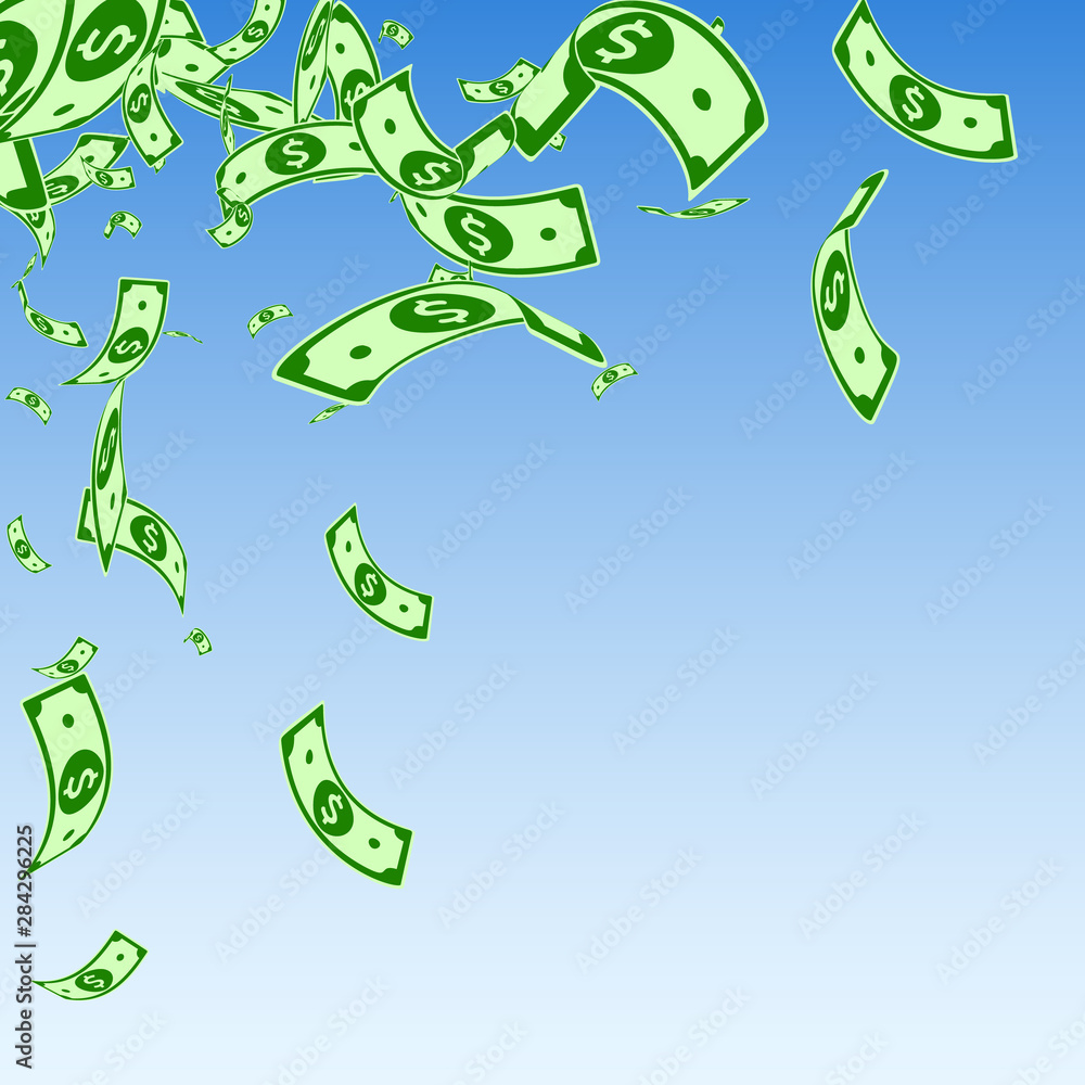 Naklejka premium American dollar notes falling. Messy USD bills on 