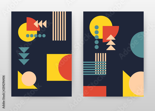 Yellow, red, bisque colored geometric round, line dotted elements design for annual report, brochure, flyer, poster. vector illustration flyer, leaflet, poster. Business abstract A4 brochure template.