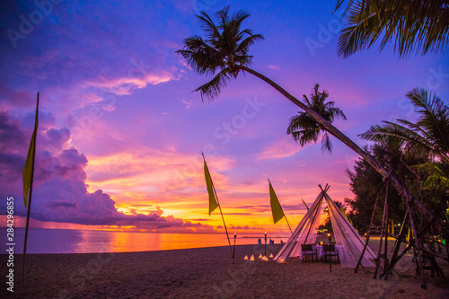 Khao Lak beach resort views at sunset  in Thailand