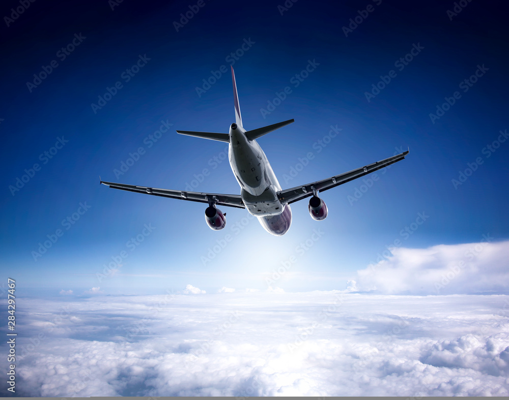 Obraz premium Airplane on sky and free space for your decoration. 