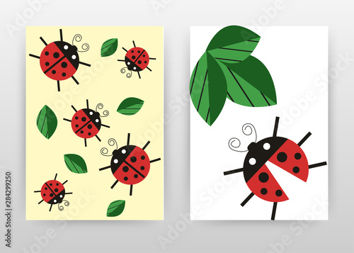 Red bugs and green leaves design for annual report, brochure, flyer, poster. Red bugs and green leaf background vector illustration for flyer, leaflet, poster. Abstract A4 brochure template.
