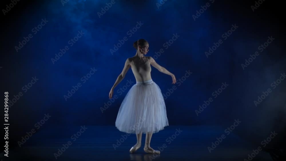 Pretty ballerina in white tutu performing classical ballet. Slow motion. Pretty ballerina in white tutu performing classical ballet. Slow motion.
