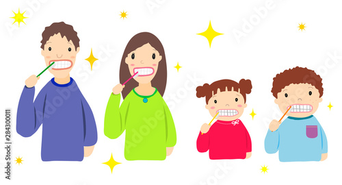 a family brushing teeth 歯みがき家族