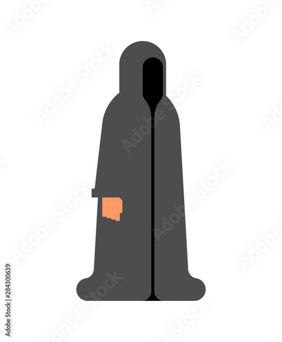 Black monk isolated. Occultist in hood. Monastic cartoon. friar vector illustration