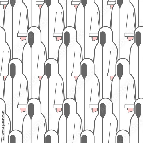 White monk pattern seamless. Occultist in hood background. Monastic cartoon texture. friar vector ornament