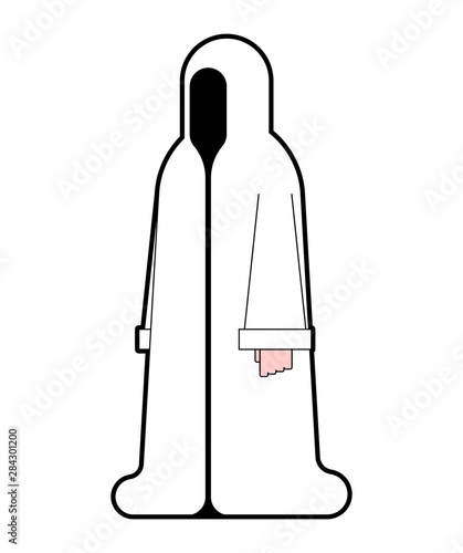 Whire monk isolated. Occultist in hood. Monastic cartoon. friar vector illustration