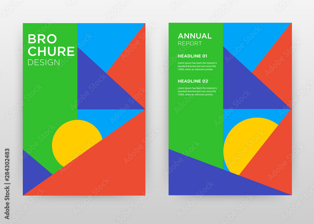 Colorful, green, red, blue elements design for annual report, brochure, flyer, poster. Green, blue, red background vector illustration flyer, leaflet, poster. Business abstract A4 brochure template.