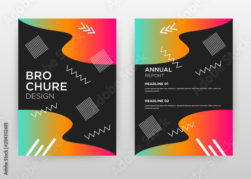 Fototapeta Naklejka Na Ścianę i Meble -  Colorful elements on black design for annual report, brochure, flyer, poster. Abstract black background vector illustration for flyer, leaflet, poster. Business abstract A4 brochure template.