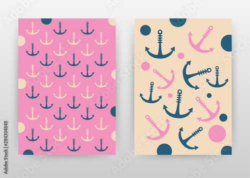 Anchor seamless texture on pink bisque design for annual report, brochure, flyer, poster. anchor signs on pink and biqsue colored background vector illustration. Business abstract A4 brochure template