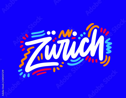 Zurich handwritten city name.Modern Calligraphy Hand Lettering for Printing,background ,logo, for posters, invitations, cards, etc. Typography vector.