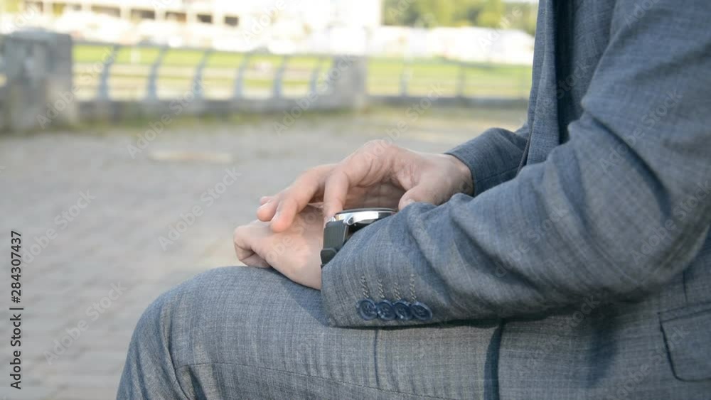 Close Up Shot Hands Of bussines man Using Smart Watch Close Up Shot Hands Of bussines man Using Smart Watch