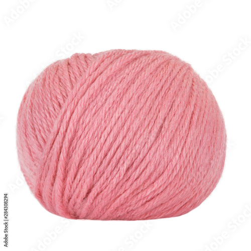 Peach ball of wool yarn isolated on a white background. Space for text.