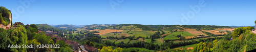 Great panoramic view of the valley from the village of Cordes-sur-Ciel, favorite village of the French, in Occitania (South of France)