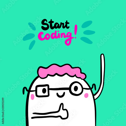 Start coding hand drawn vector illustration in cartoon style minimalism