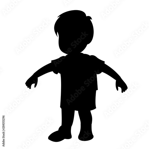 Aggressive boy who wants to fight. Black vector graphic illustration  isolated on white background. 