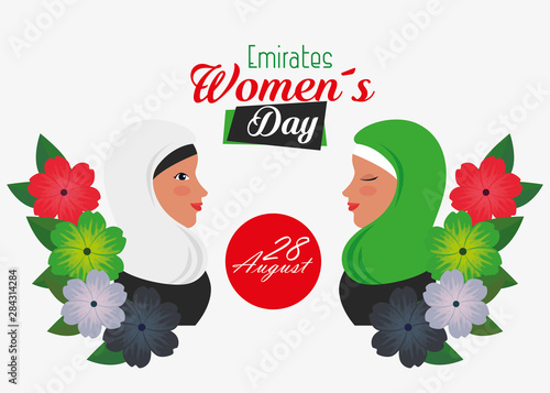 flowers and leaves with happy traditional women