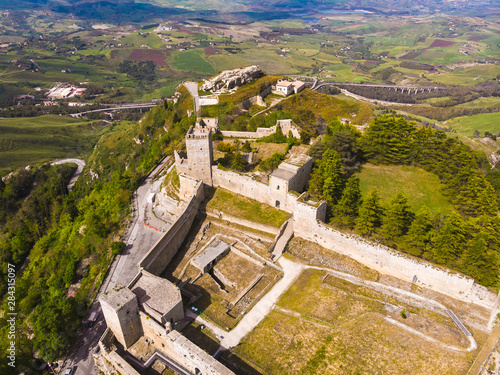 Lombardy Castle in Enna Sicily, Italy. Aerial photo