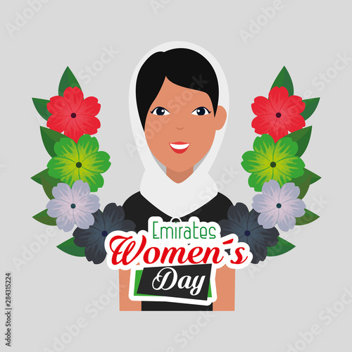 patriotic woman with flowers and leaves decoration