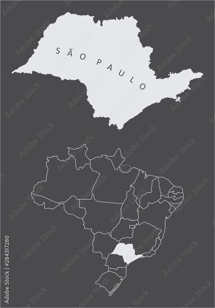 Sao Paulo State silhouette and its location in Brazil map