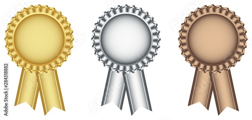 Ribbon in Gold, Silber und Bronze als Vektor auf einem weißem isolierten Hintergrund.