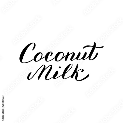 Coconut milk font logo. Trendy lettering text. Packaging, sticker, label design. Vector eps 10.