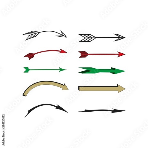 Arrow sign red and green set icon isolated on white background. Vector to right symbol marks. Colorful rounded and linear isolated sticker. Flat vector image. Design element. Vector illustration.