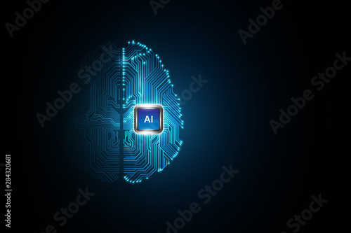 Artificial intelligence  brain , data mining, deep learning modern computer technologies concepts. Brain representing artificial intelligence with printed circuit board design. vector illustration