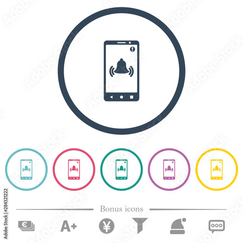 Mobile push notification flat color icons in round outlines