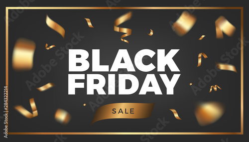 Black Friday background design with golden ribbon decoration