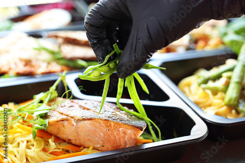 Box diet. Appetizing lunch boxes. Food delivered to your doorstep