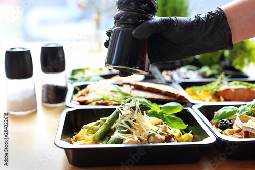 Meal prep. Appetizing lunch boxes. A balanced healthy diet