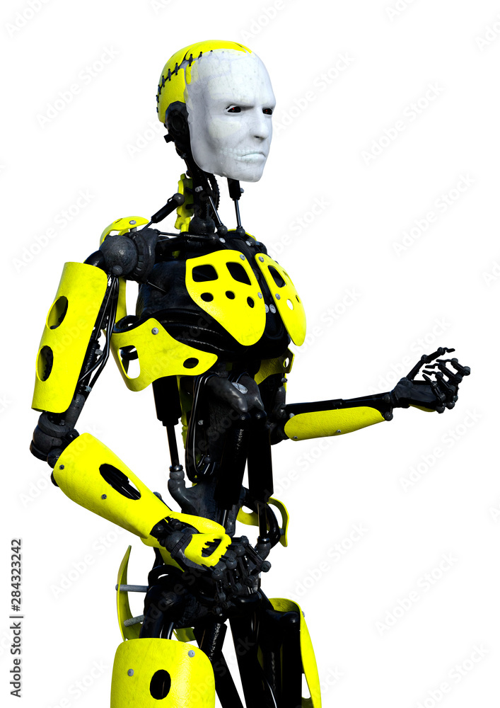 3D Rendering Male Robot on White 3D Rendering Male Robot on White
