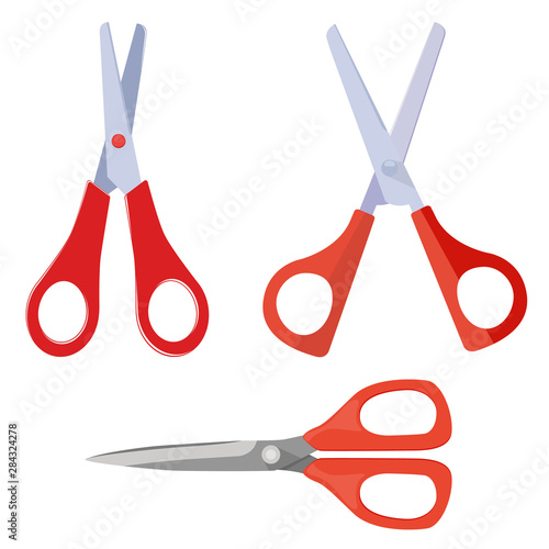 Open and closed scissors icon with red handle