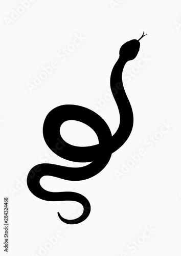 Black silhouette snake. Isolated symbol or icon snake on white background. Abstract sign snake. Vector illustration