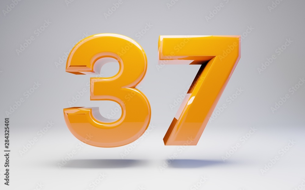 Number 37. 3D orange glossy number isolated on white background. Number 37. 3D orange glossy number isolated on white background.