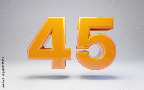 Number 45. 3D orange glossy number isolated on white background.