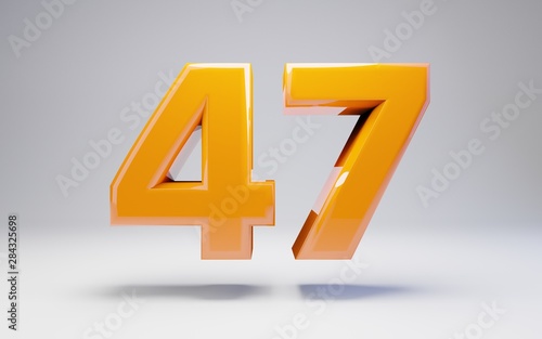 Number 47. 3D orange glossy number isolated on white background.