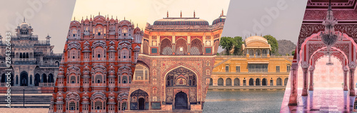 Photos Jaipur in Rajasthan famous landmarks collage.