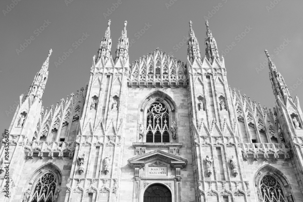 Milan cathedral. Black and white photo.